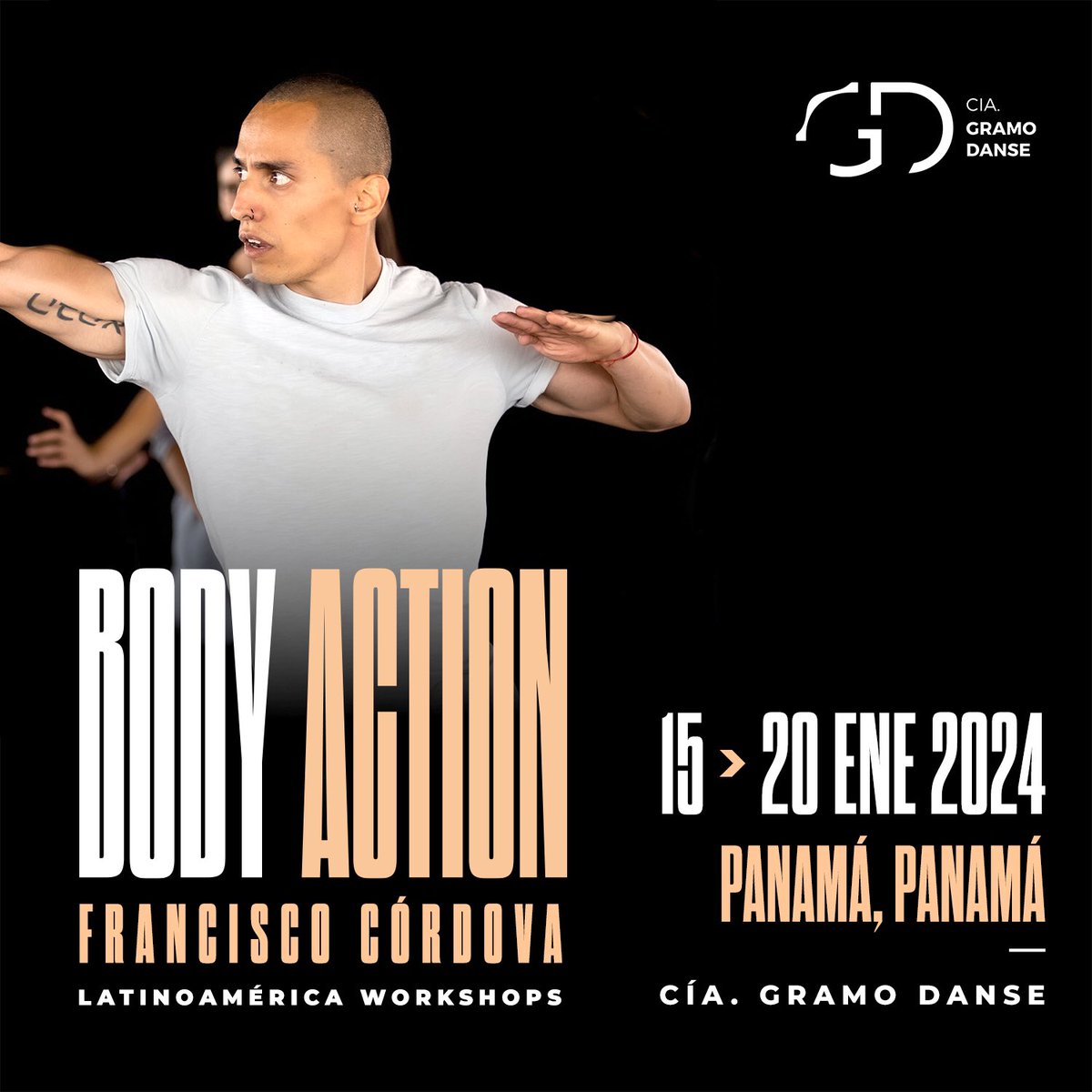 FrancisCordovAZ's tweet photo. #PANAMA <(PA)> #BodyAction | #Workshop Intensivo 
Cía. Gramo Danse |  Fundación Gramo Danse Danse
Imparte: #FranciscoCórdova
Del 15 al 20 de Enero 2024 
👉 Info+Registro: info@gramodanse.org https://t.co/u1OyXPm8tO