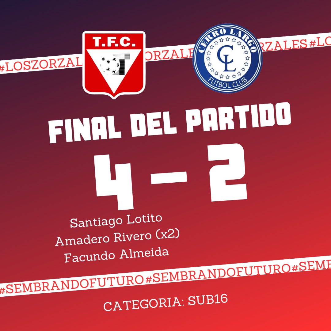 𝓛𝓸𝓼 𝓩𝓸𝓻𝔃𝓪𝓵𝓮𝓼 𝓢𝓾𝓫16

En el día de hoy en el primer partido de la jornada fue victoria en la ciudad de Melo para #LosZorzales Sub16 quedándose con el clásico en su categoría.

#SembrandoFuturo🌱