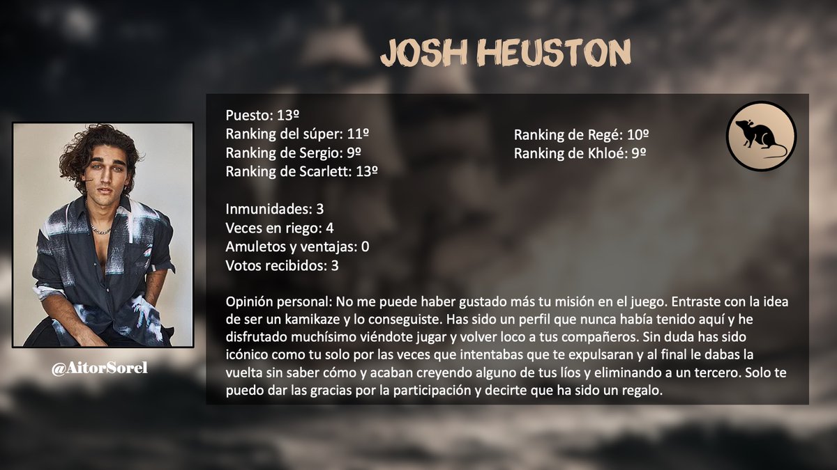 CampamentoVirtu's tweet photo. Sorpresa para absolutamente: nadie. El icónico Josh es mi niño @AitorSorel https://t.co/ngaOyBTcv3
