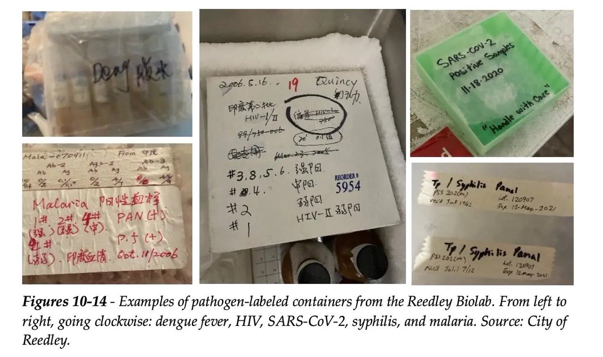 TonySeruga's tweet photo. There are at least 50 of these illegal Chinese biolabs operating under the radar all across America and the CDC is pretty much ignoring reports. 

Pathogens labeled ‘HIV’ and ‘Ebola’ were found inside one secret, illegal Chinese-owned biolab in California.

The illegal lab was operated in the city of Reedley, Calif., and the potential public safety risk it posed only came to light in December 2022 when Jesalyn Harper, an observant code enforcement officer, noticed a green garden hose sticking out of a hole in the side of a warehouse that was thought to be vacant for more than a decade. 

Once inside, Harper discovered laboratory equipment, manufacturing devices, medical-grade freezers, lab mice and vials labeled in Mandarin, English and in a code that remains undeciphered.

She also encountered several individuals in lab coats who identified themselves as Chinese nationals.