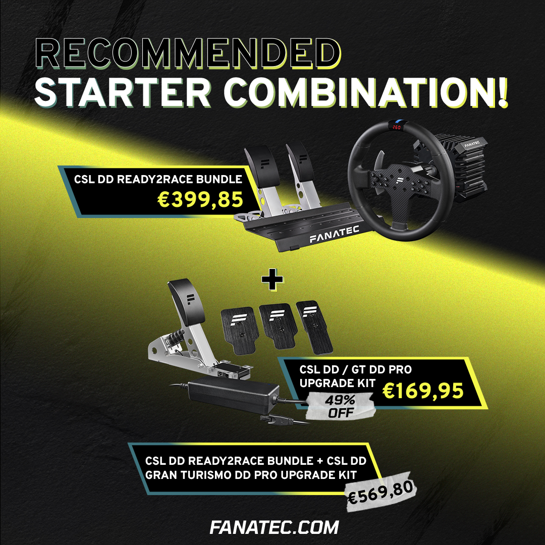 Black Friday deals end Monday! The CSL DD / GT DD PRO Upgrade Kit is a great way to enhance the performance of the CSL DD Ready2Race Bundle. Don't forget, our 'CSL DD for 199.95€ with any wheel + pedals' offer still applies! 🛒 #BlackFriday #Fanatec