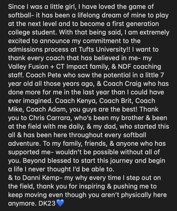 Izzy Ingersoll 2024 (@izzyingersoll78) on Twitter photo Thank you <a href="/CoachEbs/">Lauren Ebstein</a> for this opportunity!! So excited for the next 4!!🩵🐘
<a href="/TuftsSoftball/">Tufts Softball</a> <a href="/CTImpactSB/">Connecticut Impact Softball Club 2025</a> <a href="/CTimpact18u_P/">CT Impact 18u premier</a> <a href="/Coach_Craig12/">Craig Sears</a> <a href="/CoachK_mcvey/">Kenya McVey</a> <a href="/brit_romero_/">Brit Romero</a> <a href="/CoachMikeSB/">Mike Santiago</a> <a href="/CTImpactRecruit/">ImpactRecruitingAL</a> <a href="/ndfsoftball/">Notre Dame Prep of Sacred Heart Softball</a> <a href="/CCarrara1/">Chris Carrara</a> Thank you <a href="/CoachEbs/">Lauren Ebstein</a> for this opportunity!! So excited for the next 4!!🩵🐘
<a href="/TuftsSoftball/">Tufts Softball</a> <a href="/CTImpactSB/">Connecticut Impact Softball Club 2025</a> <a href="/CTimpact18u_P/">CT Impact 18u premier</a> <a href="/Coach_Craig12/">Craig Sears</a> <a href="/CoachK_mcvey/">Kenya McVey</a> <a href="/brit_romero_/">Brit Romero</a> <a href="/CoachMikeSB/">Mike Santiago</a> <a href="/CTImpactRecruit/">ImpactRecruitingAL</a> <a href="/ndfsoftball/">Notre Dame Prep of Sacred Heart Softball</a> <a href="/CCarrara1/">Chris Carrara</a>