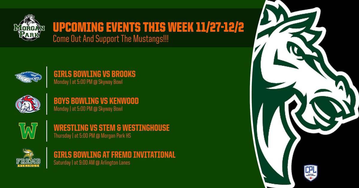 EMPEHIAthletics's tweet photo. Check out the events for the Morgan Park High School Mustangs This Week!!! #empehi #MPisIB #ULeaveMPMPWillNotLeaveU @morganparkad @Tim_OBrien10 @mikeclarkpreps @EMPEHI4Ever @EmpehiBoysBBall https://t.co/3MY6OiYz6L