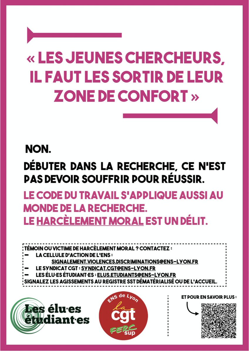 DoctorantCgtSup's tweet image. Un métier passionnant, oui, mais pas à n'importe quel prix, et surtout, sans harcèlement ou paternalisme déplacé ! 
📖Nous le constatons tous les jours avec le collectif : la lecture du code du travail avant tout encadrement de doctorant·es ne serait vraiment pas inutile...