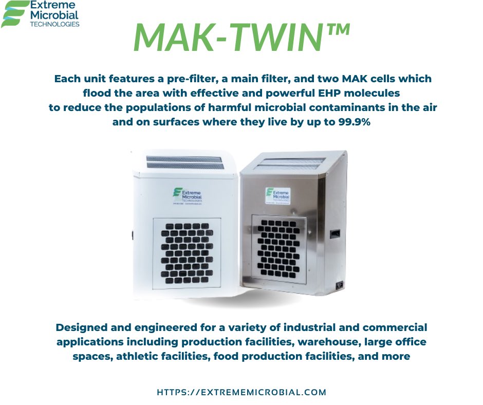 XtremeMicrobial's tweet photo. Looking to make your indoor environment safer? 🦺 The powerful and effective MAK-Twin might just be the right fit for you or your company!

Find out why: https://t.co/O79snUV5Gr
•
•
•
#BreatheClean #PureAirSolutions #HealthyHome #CleanAirMatters #FreshAirEveryday https://t.co/vel2Uof2o3