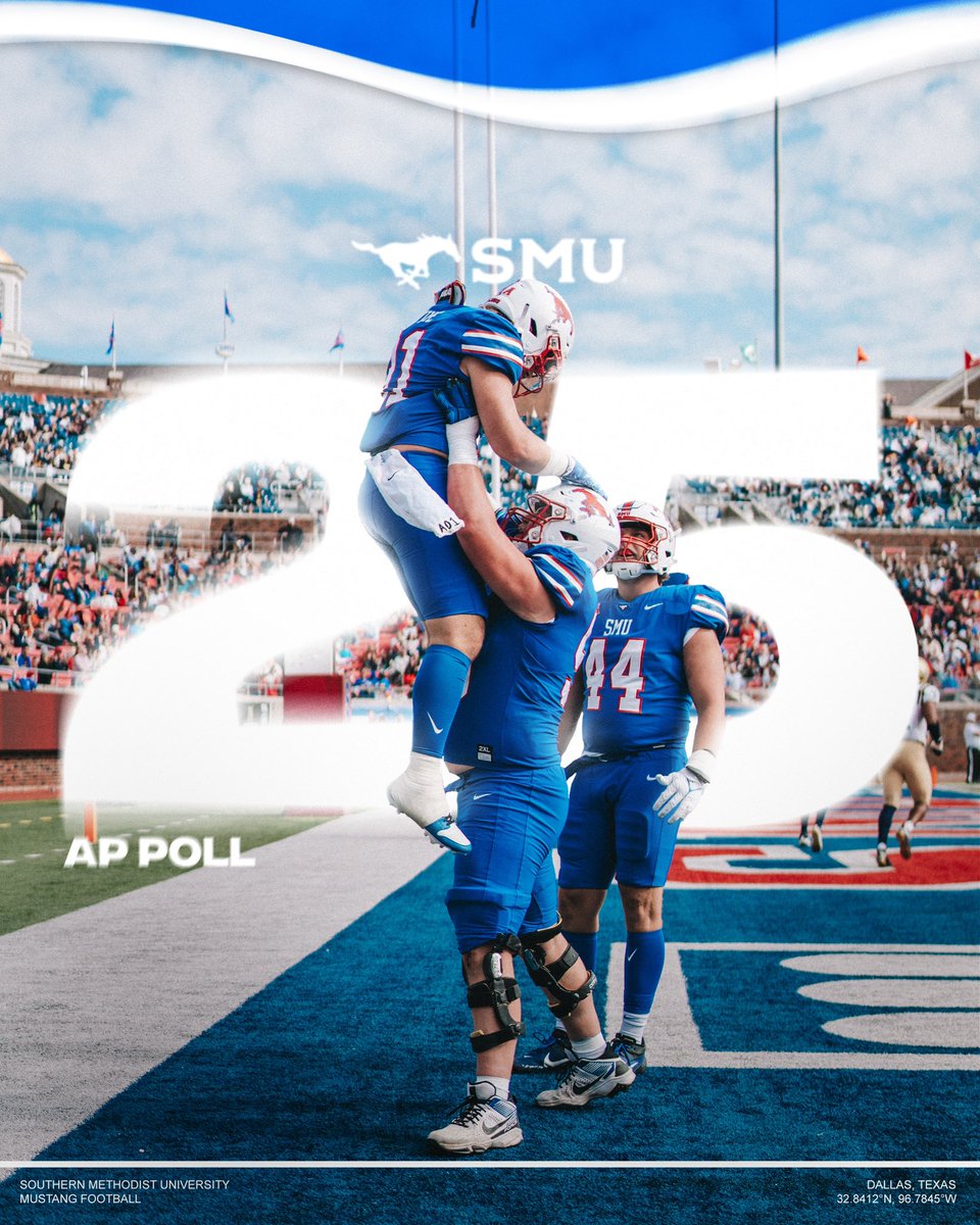 SMUFB's tweet photo. AP TOP-25 ‘STANGS ‼️

#PonyUpDallas https://t.co/o4gbOZRH4G