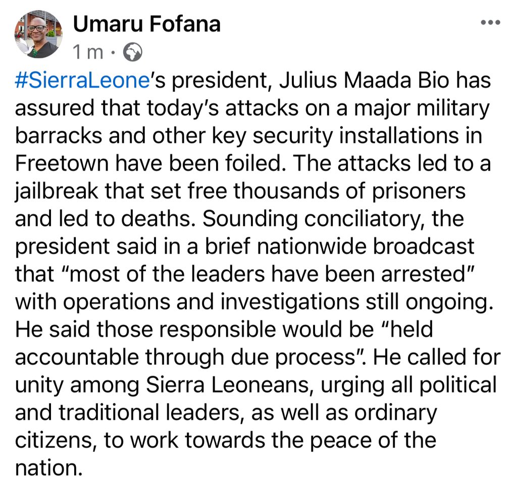 #SierraLeone’s president addresses nation.