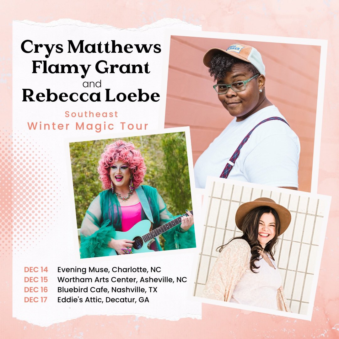 ❄️Winter Magic❄️ Can’t wait to bring a mix of holiday & original tunes to four fabulous nights in the southeast with @crysmatthews and @rebeccaloebe! Come catch us in Charlotte, Asheville, Nashville, & Decatur! flamygrant.com/shows