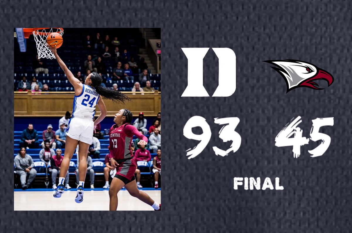 FINAL: Duke 93, NC Central 45

Richardson - 22 pts
Mair - 15 pts
Thomas - 10 pts &amp; 13 rbs
Koabel - 13 pts
Emsbo - 13 pts