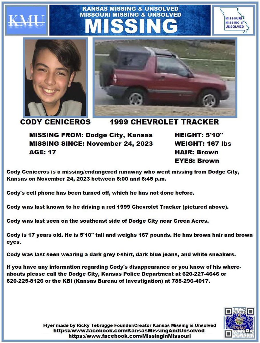 Missing & Endangered Teen Dodge City , Kansas. Phone turned off which is out of character. #MissingDodgeCityKS #MissingAndEndangered #MissingKS #MissingTeen #MissingAlert #MissingPerson