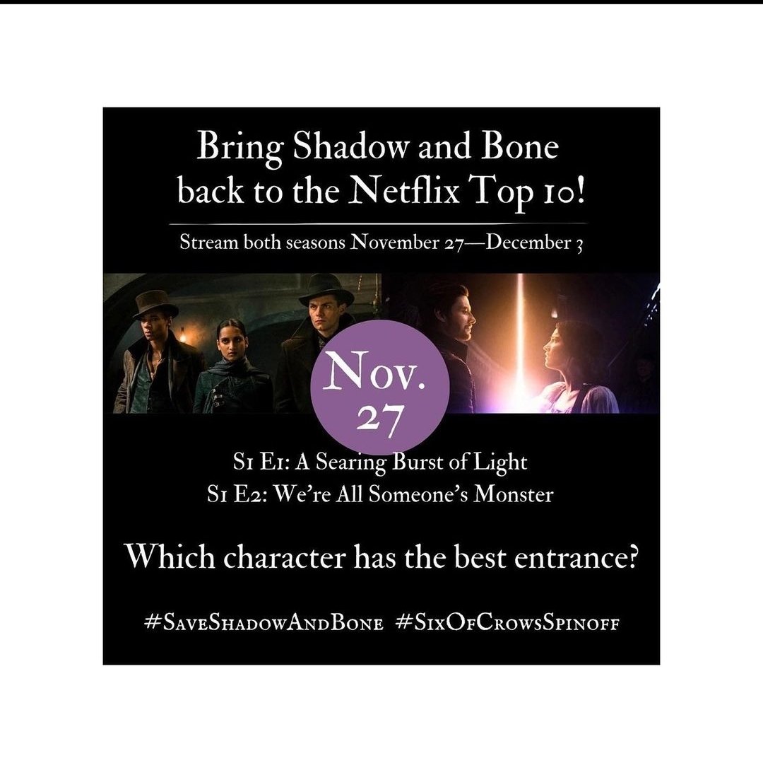 Y'all remember that tomorrow another watch party starts! See you there
(via Adar Magazine on ig)
#SaveShadowAndBone #SixOfCrowsSpinOff #kanej

(the best entrence points from me go to Kaz Brekker)