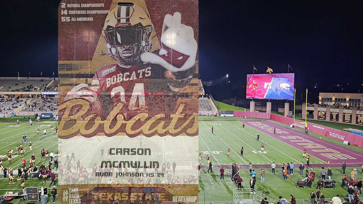Had a great time at <a href="/TXSTATEFOOTBALL/">Texas State Football</a>, game and recruiting visit last night! Shoutout to the coaching staff for the invite. Awesome win over South Alabama. Go Bobcats! <a href="/GJKinne/">GJ Kinne</a> <a href="/Coach_Leftwich/">Mack Leftwich</a> <a href="/CoachMart1nez/">Coach Randy Martinez</a> <a href="/stevehoffman74/">Steve Hoffman</a> <a href="/CoachCarlin/">Sam Carlin</a> <a href="/BudaJagsFB/">BudaJagsFootball</a>