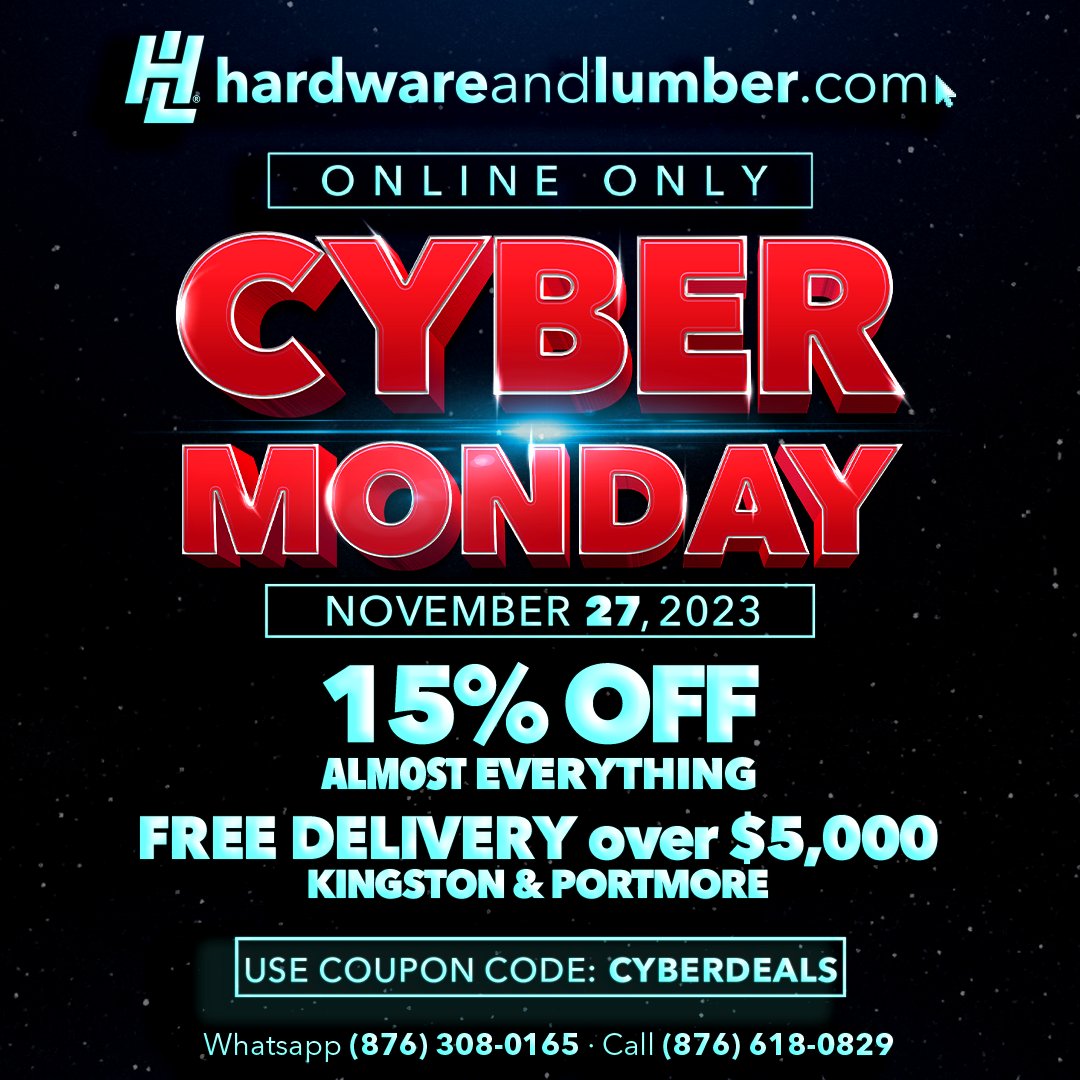 Dive into our #cybermonday online ONLY shopping frenzy on Nov, 27th, 2023 & enjoy a 15% off ALMOST EVERYTHING!

Get free delivery for orders $5,000 & over before GCT in Kingston & Portmore.

Use coupon code CYBERDEALS!

Exclusions and conditions apply.