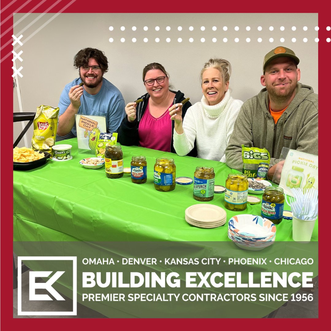 No big DILL, but E&K of Chicago celebrated National Pickle Day with some dilly treats! Love seeing our teams get together for fellowship and fun. Looking to join a team that is consistently building excellence, visit e-kco.com!
#EKCompanies #EKofChicago #InAPickle