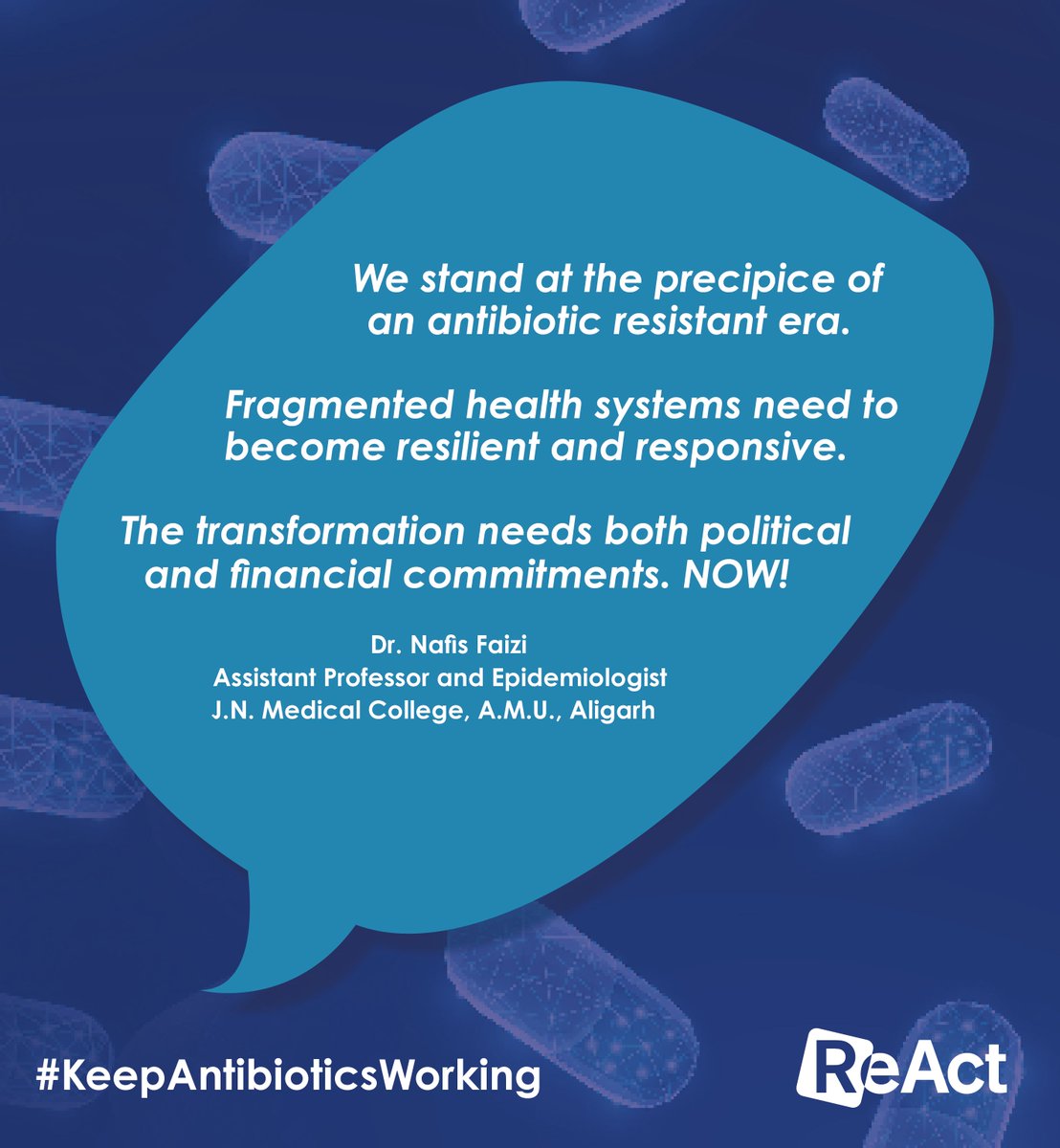 ReAct - Action on Antibiotic Resistance (@reactgroup) on Twitter photo #WAAW2023
<a href="/nafisfaizi/">Nafis Faizi</a> 👇🏿
"We stand at the precipice of an antibiotic resistant era. Fragmented health systems need to become resilient and responsive.
The transformation needs both political and financial commitments. NOW!"
#WAAW #AntibioticResistance #WAAW2023
<a href="/nafisfaizi/">Nafis Faizi</a> 👇🏿
"We stand at the precipice of an antibiotic resistant era. Fragmented health systems need to become resilient and responsive.
The transformation needs both political and financial commitments. NOW!"
#WAAW #AntibioticResistance