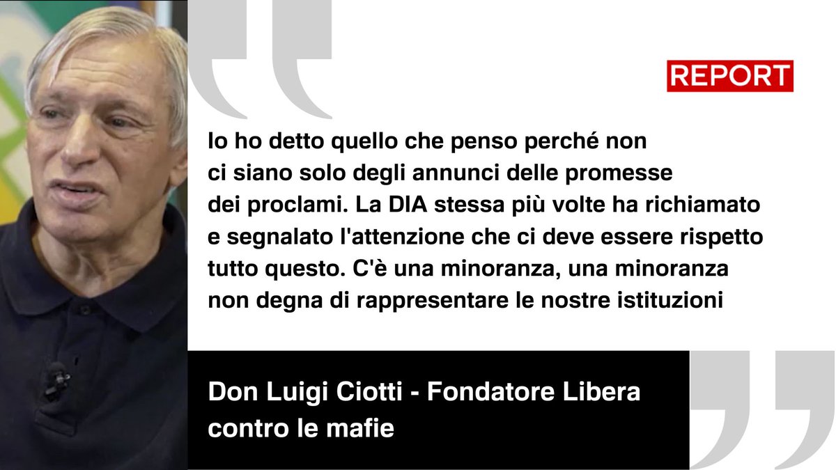 reportrai3's tweet photo. "Io ho detto quello che penso perché non ci siano solo degli annunci, delle promesse, dei proclami. La DIA stessa più volte ha richiamato e segnalato l'attenzione che ci deve essere rispetto tutto questo. C'è una minoranza, una minoranza non degna di rappresentare le nostre istituzioni"

#Report ora in diretta su #Rai3