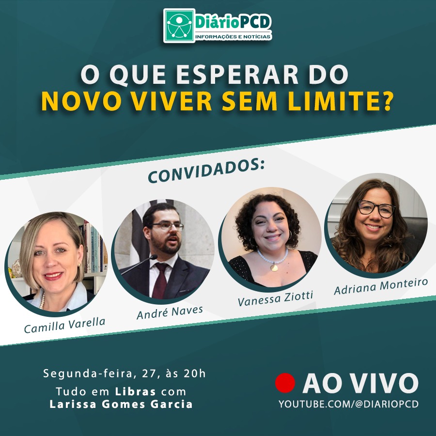 DiarioPcd's tweet photo. #PraCegoVer - Card no centro logomarca Diário PcD. Em destaque O que esperar do Novo Viver sem Limites? Convidados Camilla Varella, André Naves, Vanessa Ziotti e Adriana Monteiro.
Segunda-feira, 26, às 20h.
Tudo em Libras com Larissa Gomes Garcia. AO VIVO/YouTube.com/@DIARIOPCD https://t.co/99kjhuBA60