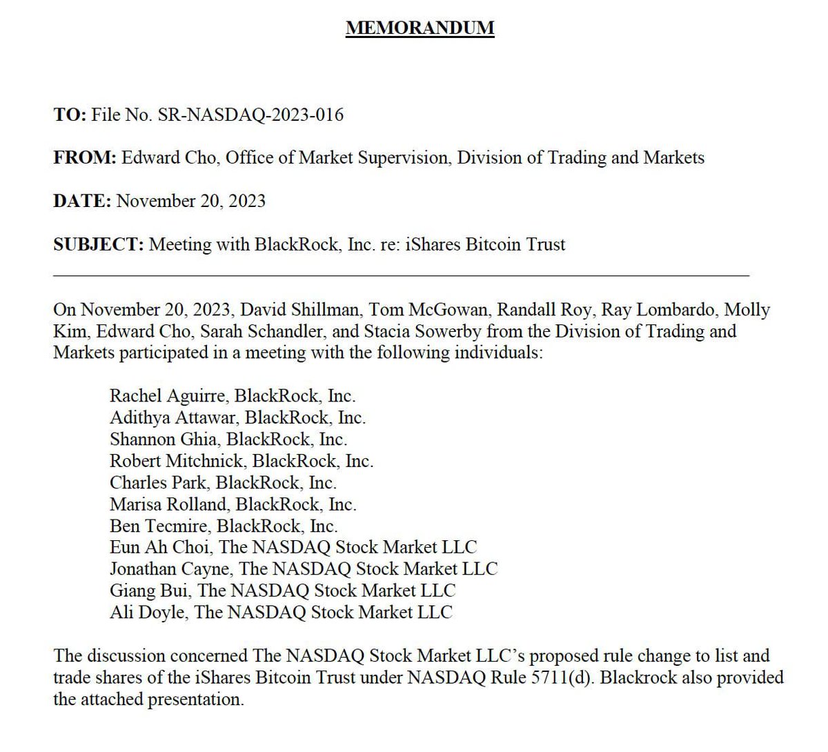 ImNotTheWolf's tweet photo. The SEC has published memorandums formally confirming negotiations with BlackRock and Grayscale on issues related to the listing of spot BTC-ETFs.

This is the most engaged SEC has ever been with BTC ETF submissions.

What if they approved it next week? https://t.co/VtJkz0wzfN
