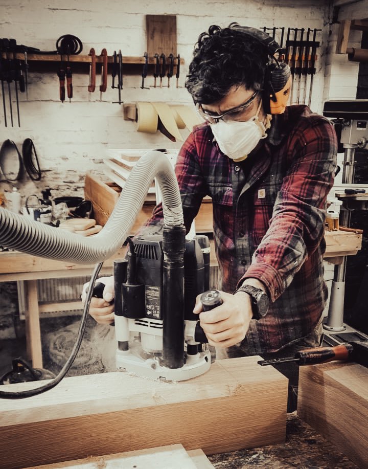 TFBuilding's tweet photo. Stop chamfers going on oak posts for a new coffee shop in skipton. #skipton #joiner #bespokejoinery #fittedfurniture #festool #handmade https://t.co/llOGhN9RIJ