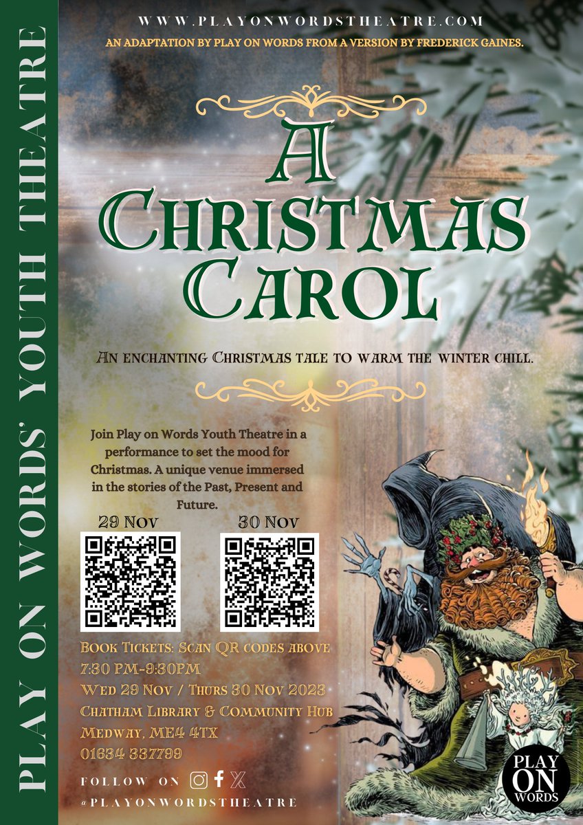 If you enjoy hearing spellbinding stories and watching magical shows...

 🎄🌟 Book your free ticket to see our exciting Christmas show, performed by our Youth Theatre Company THIS Wednesday &amp; Thursday Chatham Library &amp; Community Hub,

A CHRISTMAS CAROL
🎟️ rb.gy/ypibtk