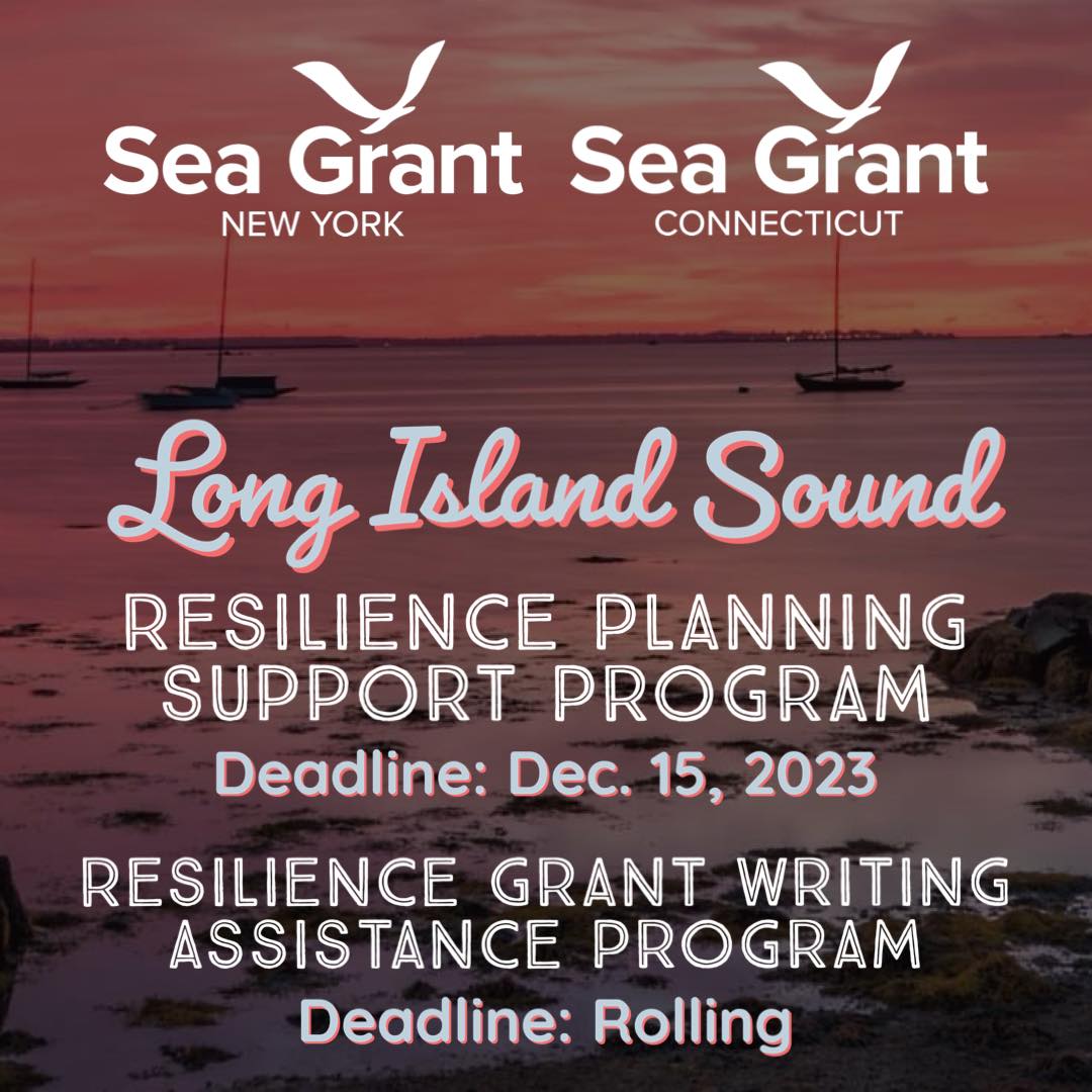 nyseagrant's tweet photo. Apply for #LongIslandSound Resilience Planning Support (by 12/15) & Grant Writing Assistance Programs (ongoing) https://t.co/Vm1f4s8qGq; Register for 11/8, 13 webinars; NY #LISound SRC specialists based at @stonybrooku @ccenassau #CCEWestchester to expand LIS basin-wide efforts https://t.co/8bfx14Vvxa