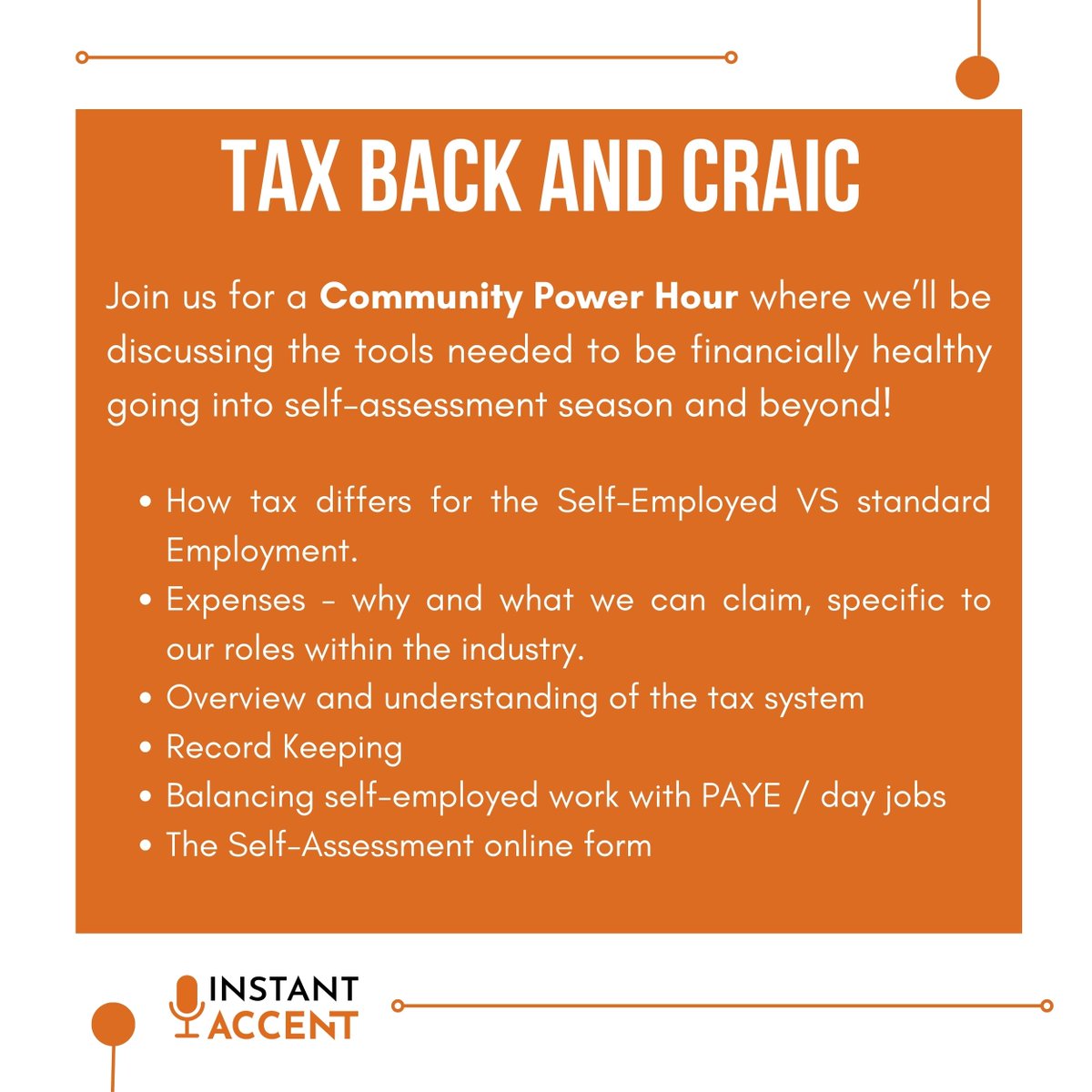 Calling all creatives! 🎨🎭 Feeling the tax season overwhelm? Join us at the next Community Power Hour with our guest Peter Mooney from Taxbackandcraic (<a href="/PeterMooney15/">Peter Mooney</a>) to discuss all things tax and finances as a creative! buff.ly/47LRz1C #tax #selfassessment #creatives
