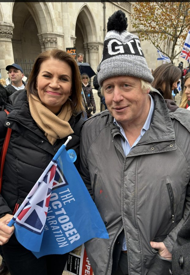 docrussjackson's tweet photo. Boris Johnson's new carer took him to the march against antisemitism, despite his novel referring to “Jewish oligarchs” who run the media, &amp; as editor of the Spectator publishing articles by proud antisemite Taki Theodoracopulos. Still, he's not left-wing so it's absolutely fine. https://t.co/LkUQeFyUpW