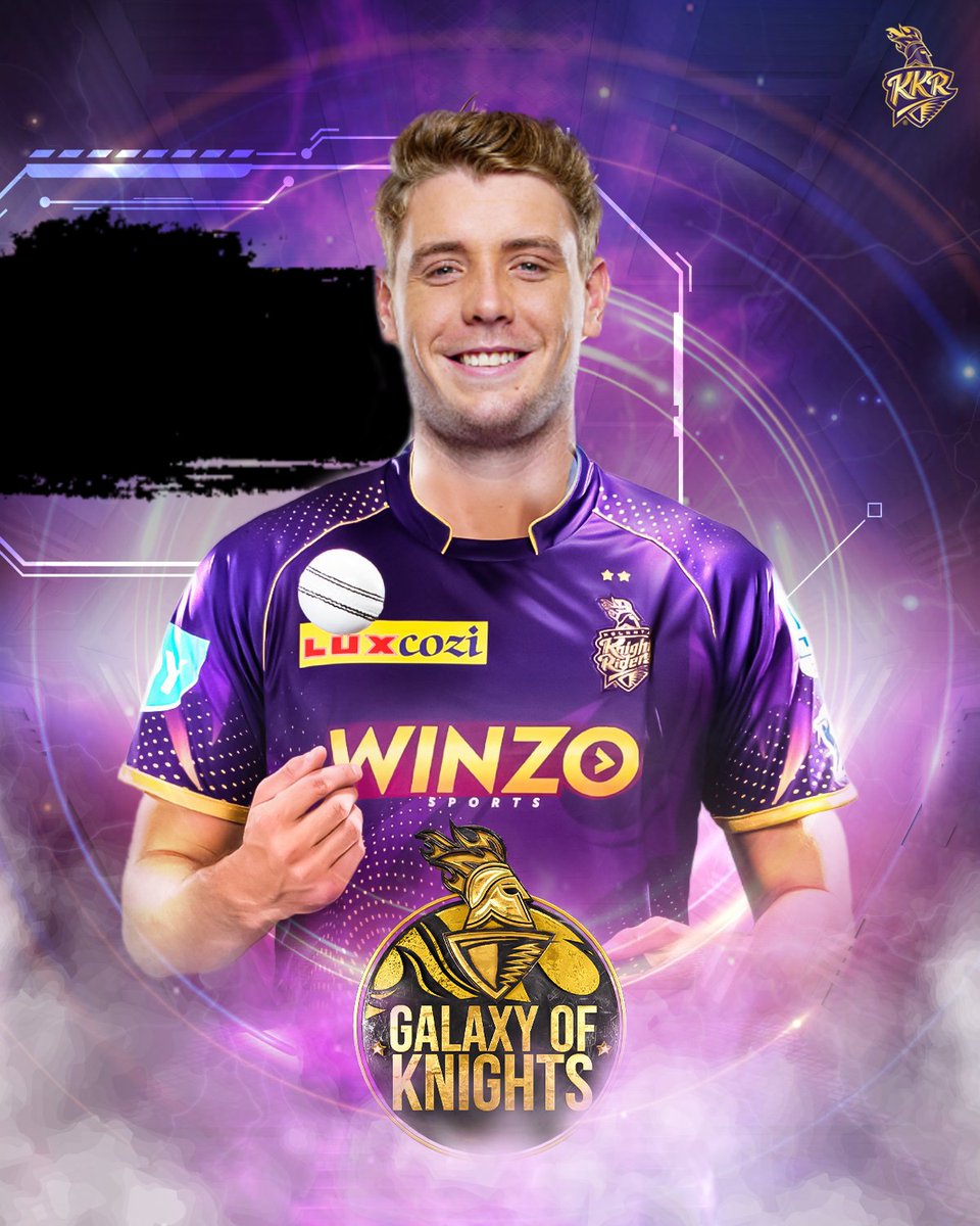 Welcome to the Knights family, Cam Green💜

Excited to see you don the 💜 & 💛 ! 😍

 #AmiKKR #GalaxyOfKnights #IPL2024