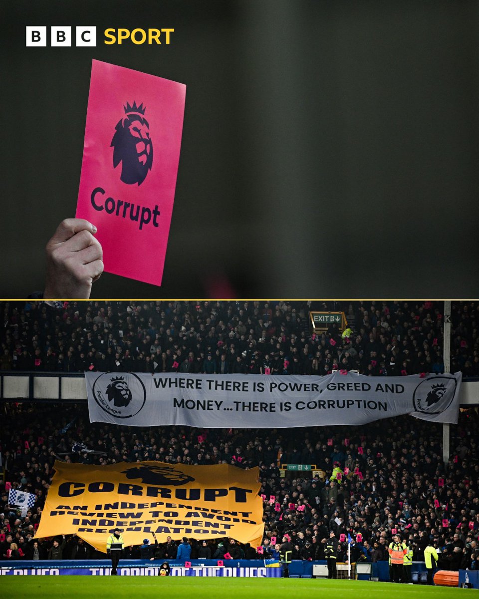 BBCSport's tweet photo. Everton fans are protesting the 'scale of the punishment' which has seen the club receive a 10-point deduction for breaching financial rules.

#EVEMUN #BBCFootball https://t.co/UmPxlts6UU