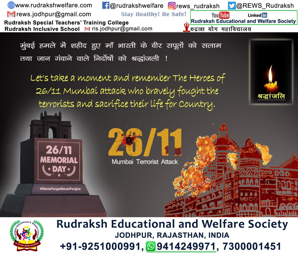 REWS_Rudraksh's tweet photo. Tributes to our real heroes- 26/11 Mumbai terrorist attack #MumbaiTerrorAttack #MumbaiTerrorAttacks #MumbaiAttacks #MumbaiAttack @athletic_centre #MumbaiIndians #TajHotels #tajhotel https://t.co/qJHDUAcAJJ