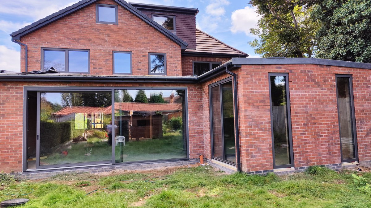 Internorm ultra energy-efficient windows fitted to a refurb project in Birmingham. KF410 windows are as good as it gets, and the finish is HFM03, an alluring dark metallic grey with a slight texture. Custom-made aluminium window cills to follow.