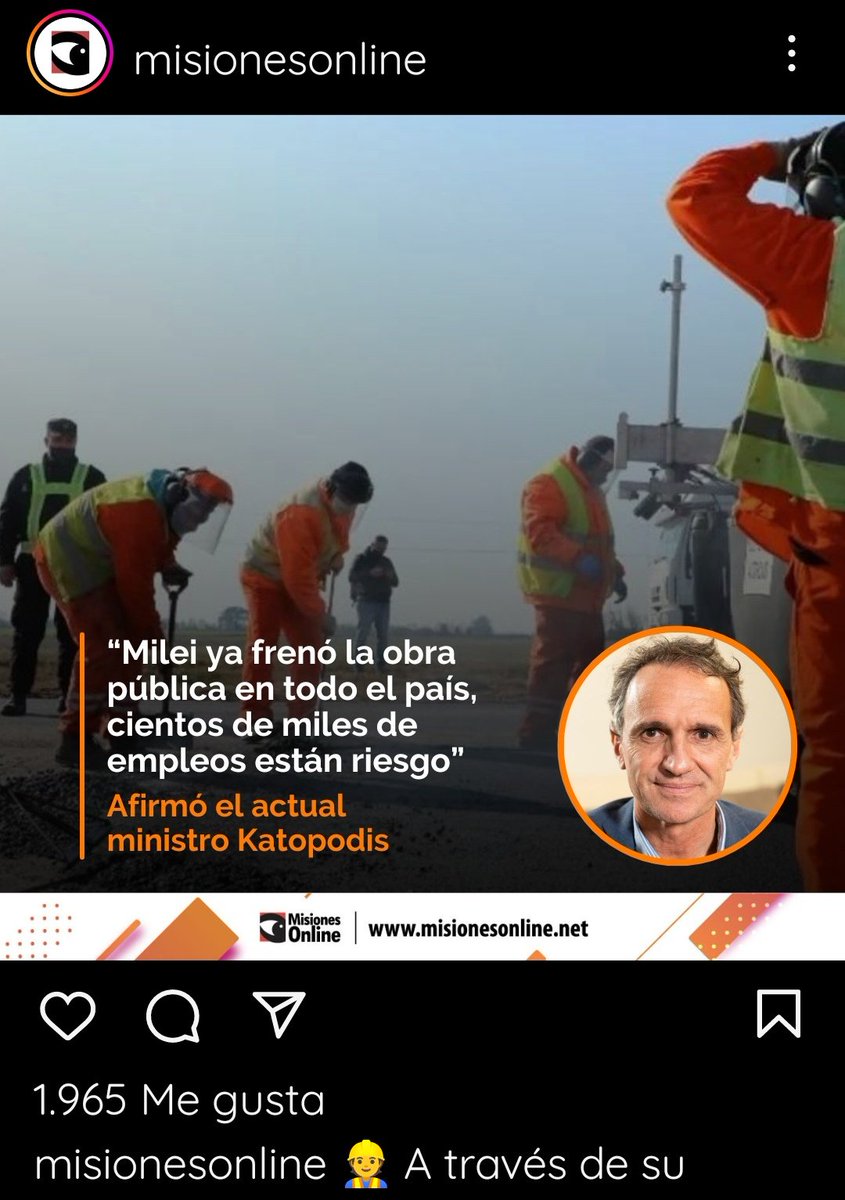 AnthoGaelMayol's tweet photo. @JMilei Che, campeón, en mí provincia, Misiones hay un medio oficialista de Komunikación que ya está informando que paraste la obra pública, ya asumiste y no me enteré? @misionesonline https://t.co/2wvw2nXxTl
