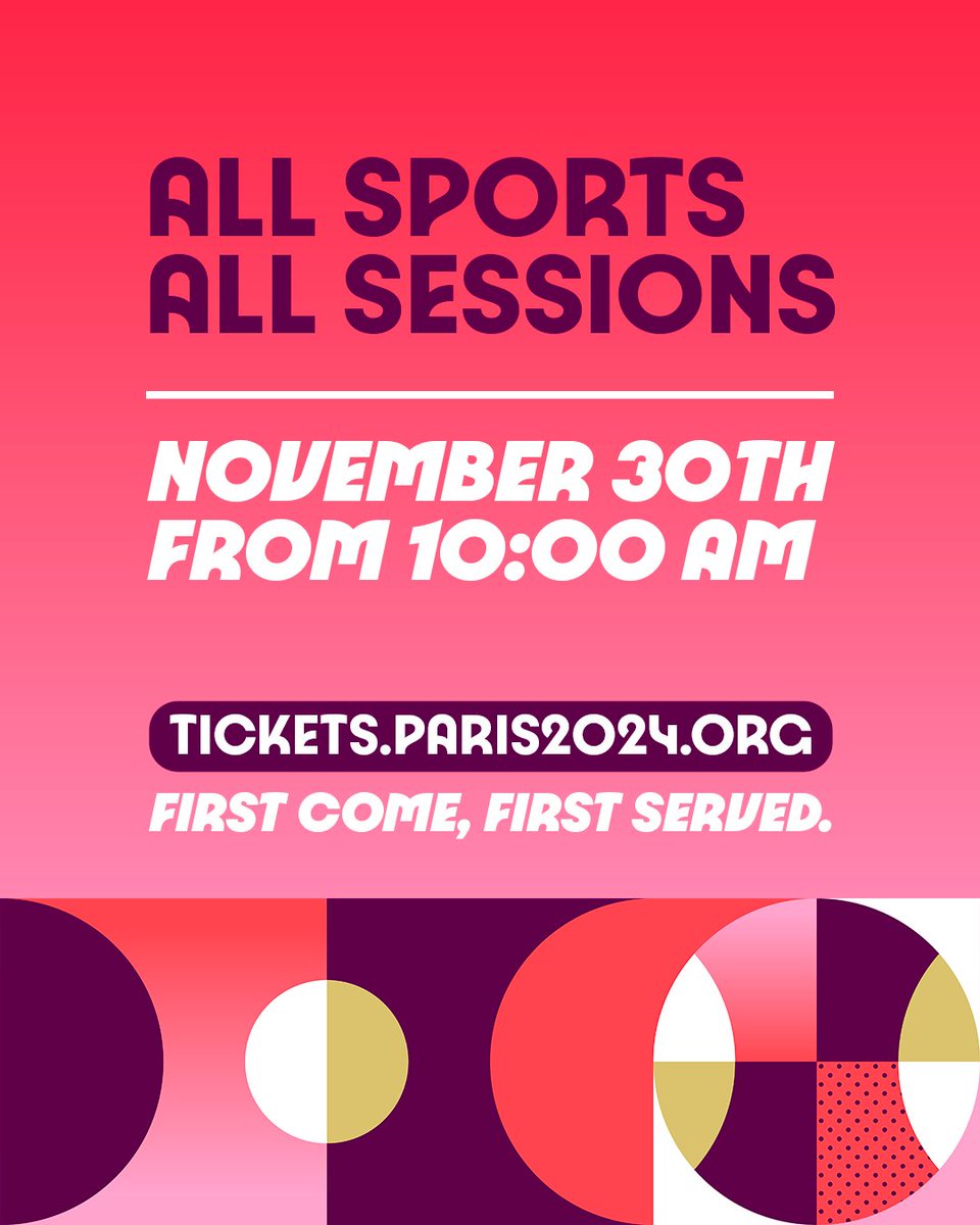 Paris2024's tweet photo. Ready, set, go! 🚀

Mark your calendars for November 30th, 10:00 AM ⏰ 
New tickets for the #Paris2024 Games are hitting the scene! 🎉 

All sports, all sessions : grab your spot in the stands at https://t.co/69KhSVw3xg 🏟️ Ffirst come, first served! https://t.co/Hr4FrQppB0