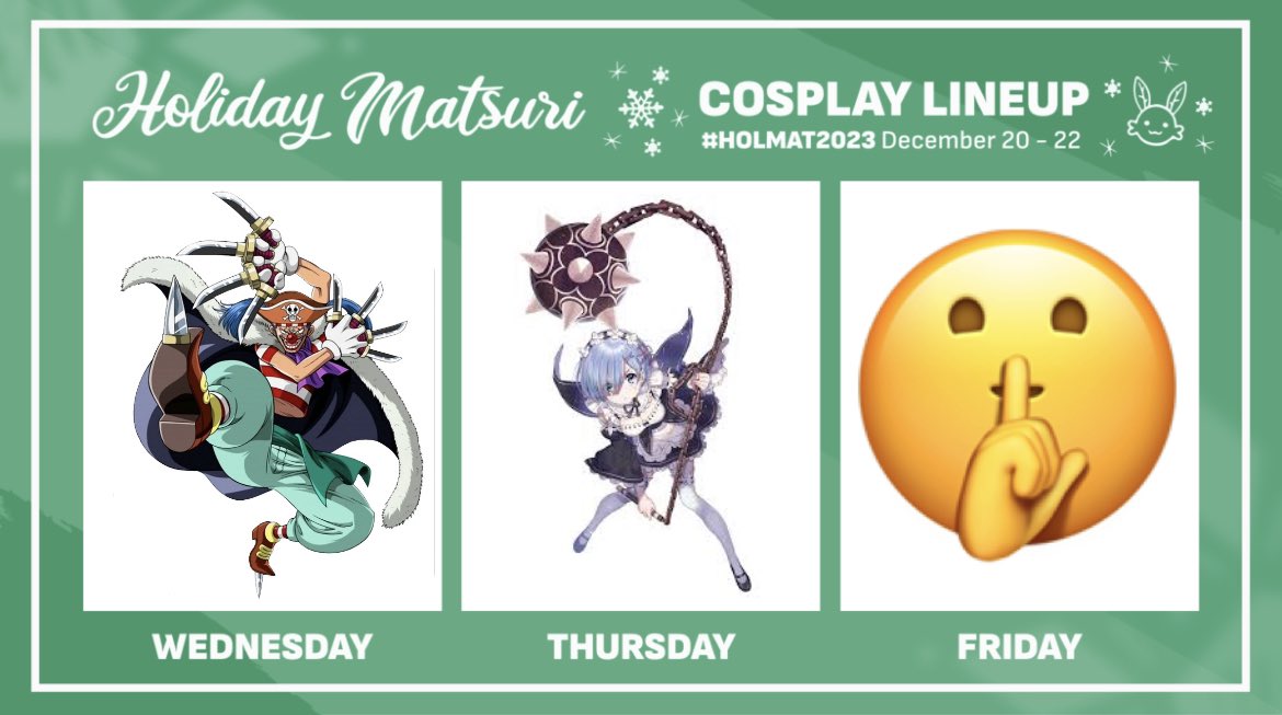 Zazzycat_Cos's tweet photo. HOLMAT LINEUP!!! Come say hi!!! #holidaymatsuri #cosplaylineup #conventionlineup #onepiece #rezero #cosplayergirl #holmat https://t.co/JaDiWVQKpM