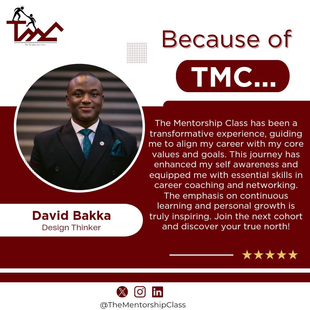 Have you seen unhappy professionals because their career doesn't align with their personality?🤔

Well Mr. David Bakka is among the few happy professionals.Would you like to know how he achieved this?😅

#TheMentorshipClass
#TMC2024
#TestimonyTime