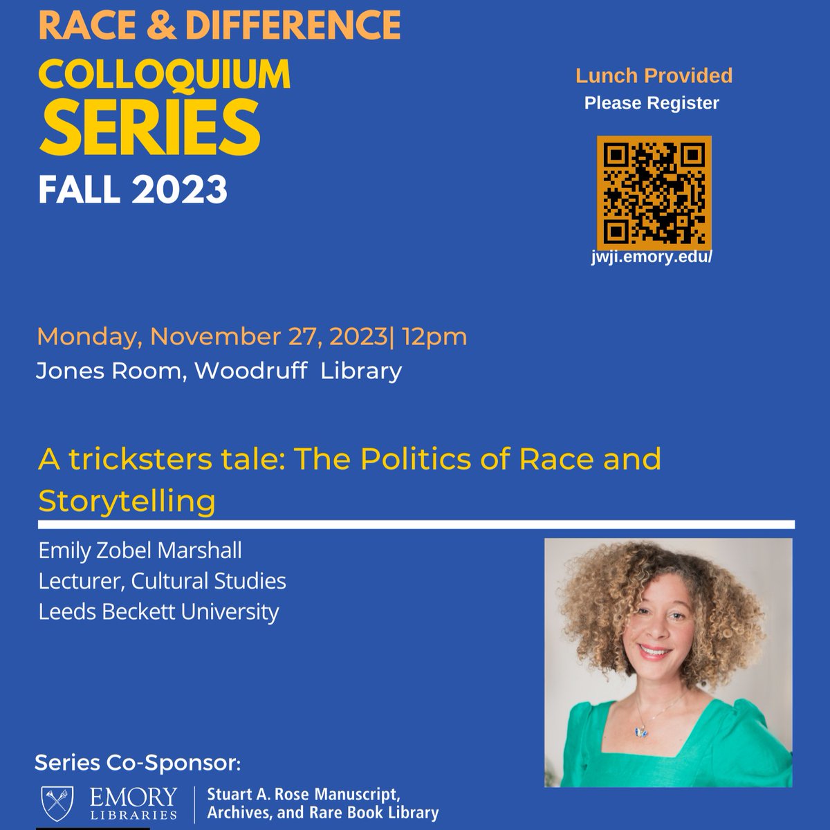 The trickster figure - think Brer Rabbit - in folklore and literature is the focus of  <a href="/EmilyZMarshall/">Emily Zobel Marshall</a>'s lecture tomorrow (11/27) with <a href="/JWJIEmory/">JWJI Emory</a>. 
The free talk starts at noon in the Jones Room of <a href="/EmoryLibraries/">Emory Libraries</a>. Lunch is included, and RSVP required: bit.ly/3MI8CJF