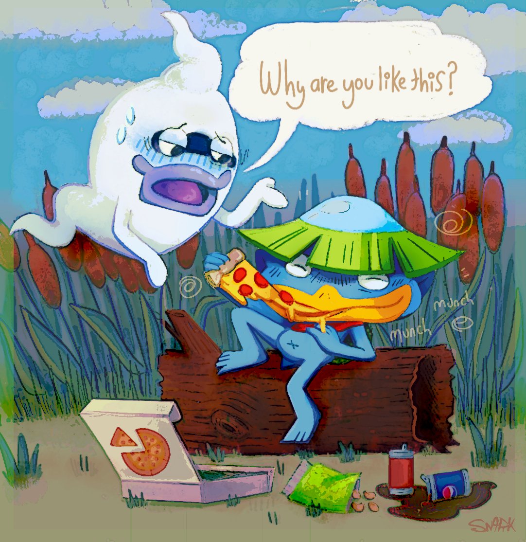 darkwingsnark's tweet photo. DUCKVEMBER 26: Tranquil Duck

Walkappa is kinda a hot mess... but he is my son, and I love him. [Whisper appears to have other opinions...]

#duckvember #yokaiwatch #walkappa #whisper https://t.co/cY2ibKlH01