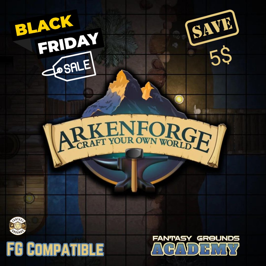 FGACommunity's tweet photo. 🌟 Black Friday sale at Arkenforge! Map App🌟 
Use code: fga2afmaps1 for $5 off &amp; support FG Academy. 
Explore @Arkenforge Maps with WebM &amp; @FantasyGrounds2 export features. 
Ideal for #DnD, #vttrpg, &amp; #gamemaster 
Don't miss out: https://t.co/4BoA3kZ2U6
#BlackFriday #RPGtools https://t.co/bCeps5vJ8K