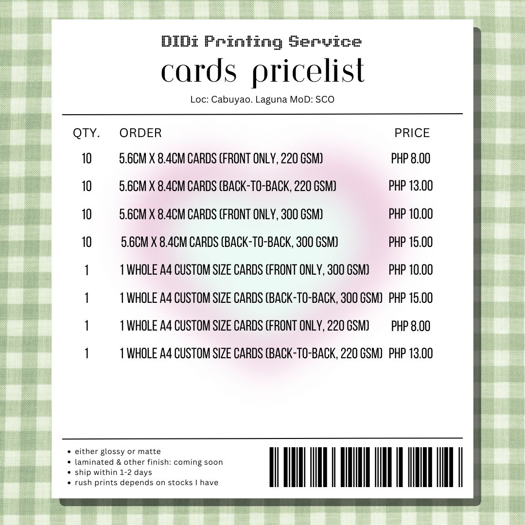 didi_prints's tweet photo. OPEN: Printing Commission
for: unofficial photocard, banner, cup sleeve, mail sticker

see pic for deets and prices
feel free to dm!

# wts lfb print prints paprint service services comms lf https://t.co/pH26M18sC0