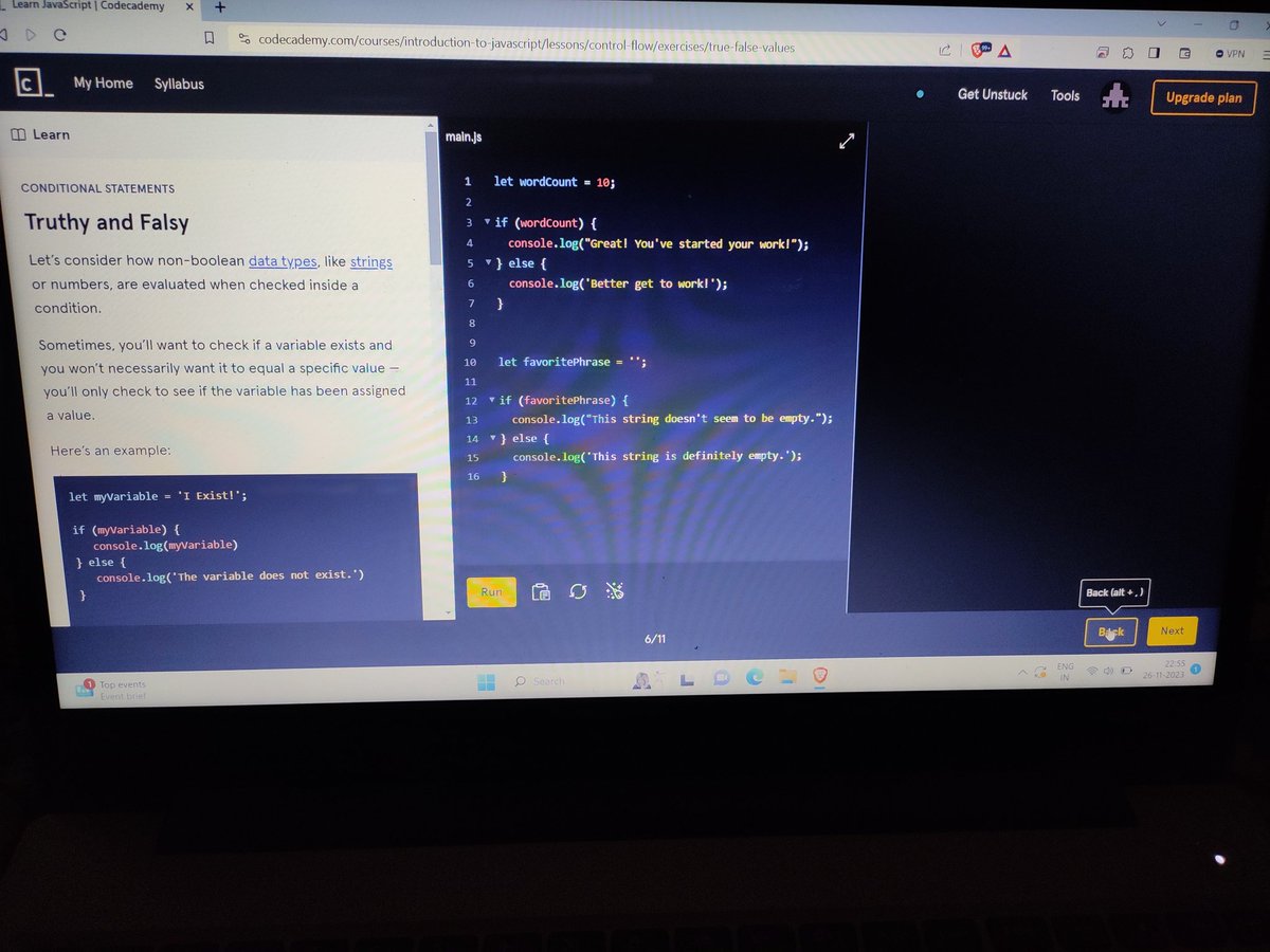 akkicodes's tweet image. Day 32 of #100DaysOfCode 🚀 Explored more JavaScript today! Learned about truthy and falsy assignments, the ternary operator, &apos;else if&apos; statements, and the &apos;switch&apos; keyword. 🌐 Making my code more versatile and powerful! 💻💡 
#JavaScript #CodingExploration