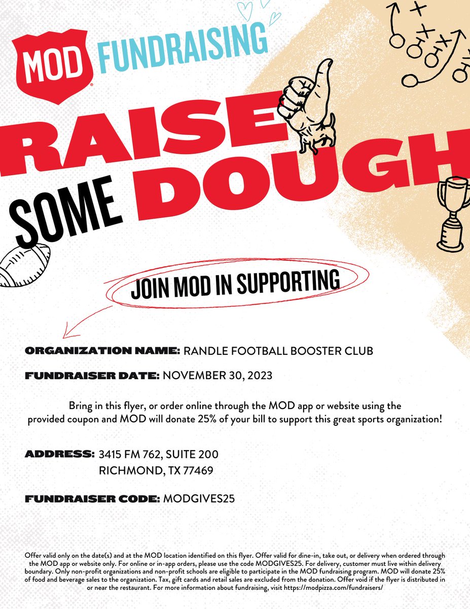 MOD pizza spirit day supporting Randle Football booster club this Thursday! Funds raised will go towards our football banquet and senior scholarships. Support our boys and help us spread the word! @RandleFootball @trhsathletics1 @RandleHS