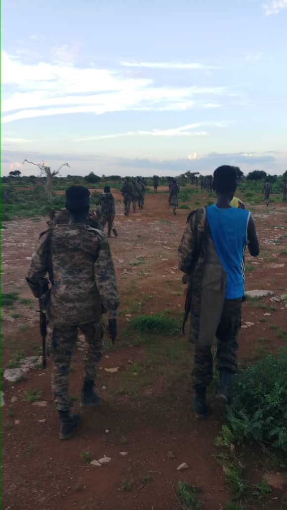 MoDSomaliya's tweet photo. The second phase of our offensive against the Khawaarij in Bakool and Hiraan regions is progressing. The stretch from Qurac-Jome to Eel-Adde, spanning 70 km, has been successfully cleared of terrorism. Our operations are now actively ongoing in Qurac-Jome and surrounding areas. https://t.co/ypJn26ufjR