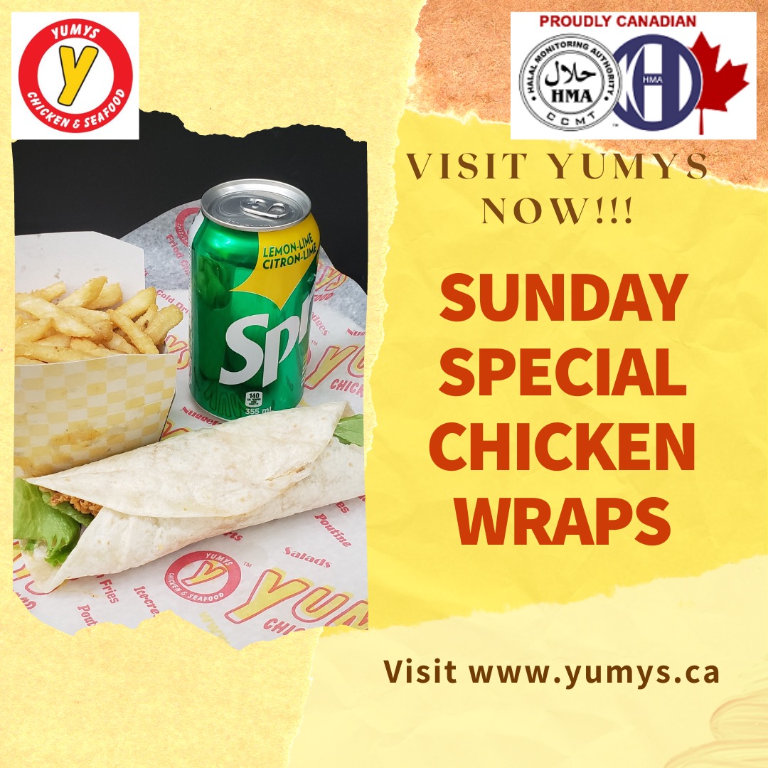 YumysChicken's tweet photo. Sunday Special Chicken wraps  for only $3.59+tax!
Visit Yumys today.
https://t.co/qb5Ym7ppwx
#yumys #halal #hma #blogto #halalto #poutine #friedchicken #foodie #toronto #scarborough #fastfood #sandwhich #food #tenders #wraps #zabiha https://t.co/Io83HFcYeH