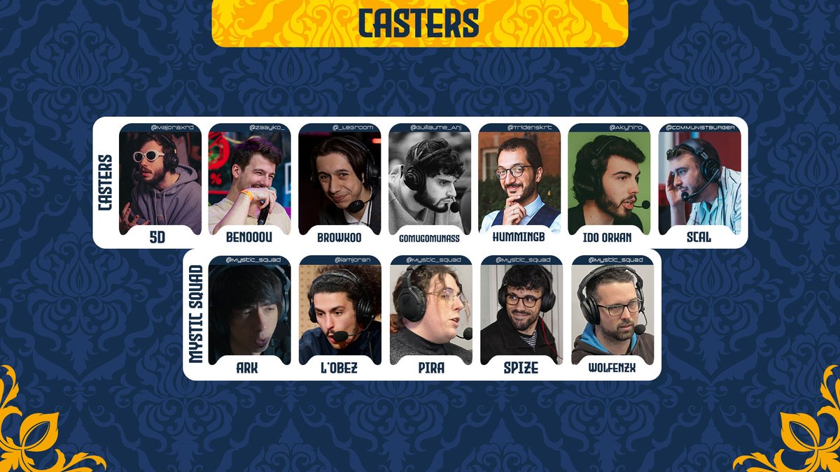 😎CASTERS REVEAL😎

🇫🇷 Ils donneront leur voix lors de ce week-end formidable, admirez notre équipe de casters !🔥🎙️

🇪🇺 They'll be giving their voices over the course of this great weekend, discover our casters🔥🎙️