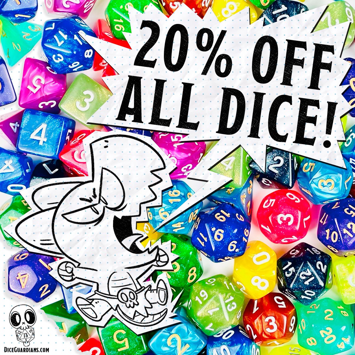 Awwww yeah! We've got 20% off all dice sets over at the #diceguardians store this holiday season! 🎉 

BONUS ACTION - Spend $60 &amp; get FREE domestic shipping all season long! Stock is limited, shop the Dice Guardians Store today! 

diceguardians.com/?utm_source=SM…