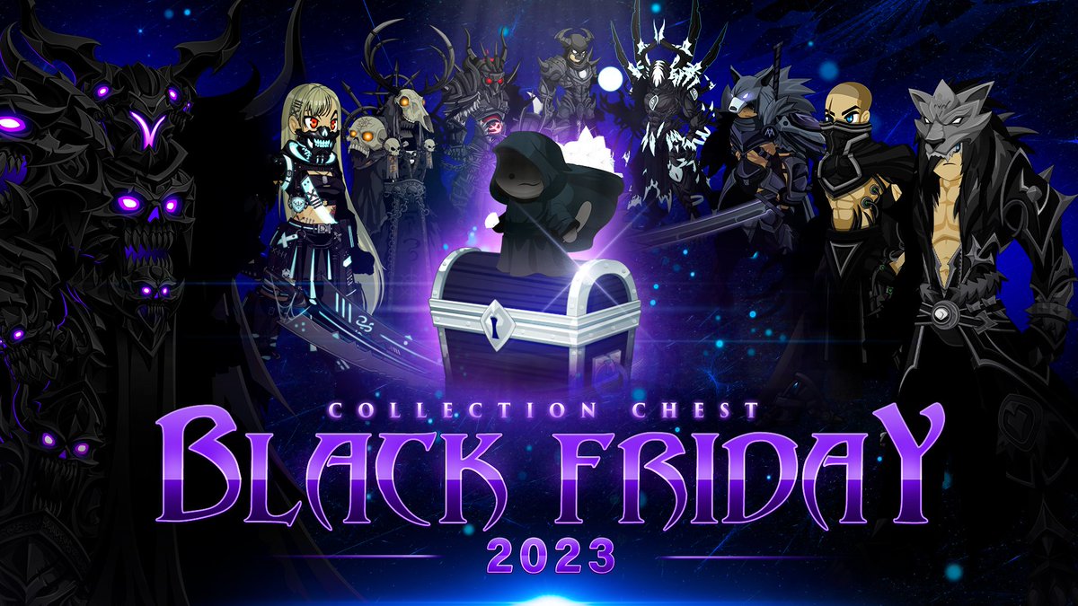 Retweet this post before 11 AM EST for a chance to win one of 5 free chests. Our Black Friday 2023 Collection gets the final update tomorrow for Cyber Monday! Get the chest to unlock over 200 event rares + a character page badge for 10,000 AdventureCoins. AQ.com