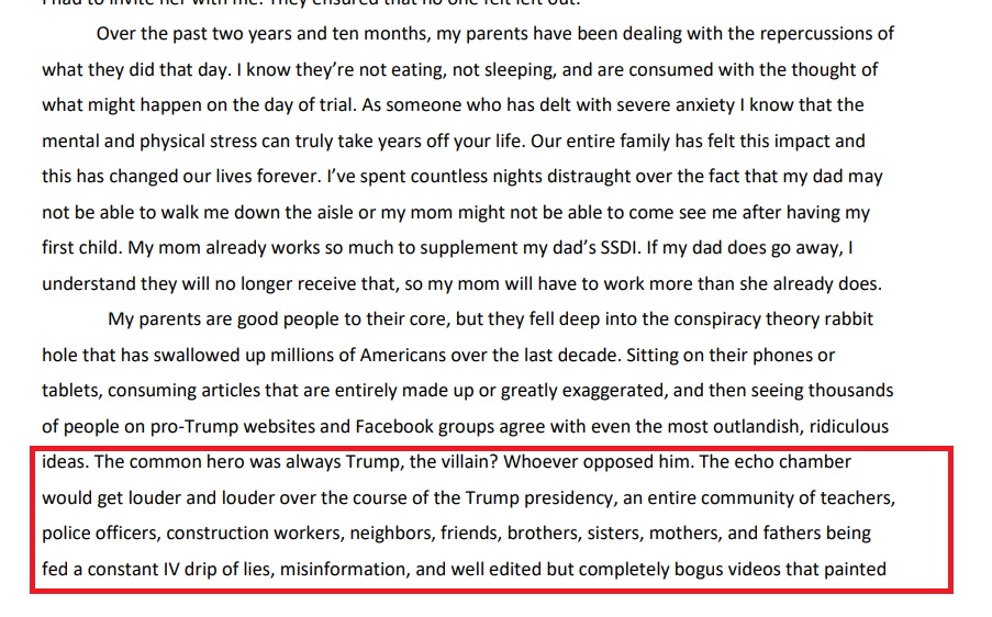 MacFarlaneNews's tweet photo. This letter was written by the daughter of a Jan 6 defendant...   As she asked a judge for mercy for her mom and dad 

====> https://t.co/NLomiYJYpv