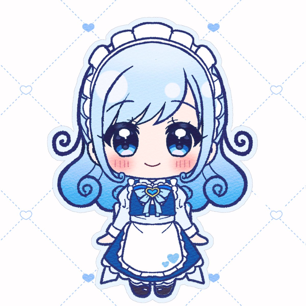 1girl blue hair solo blue eyes maid headdress maid chibi  illustration images