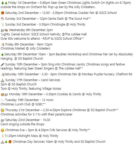 Why leave the village in December?

There's so much going on!

Here's an updated list of special events during the festive season.