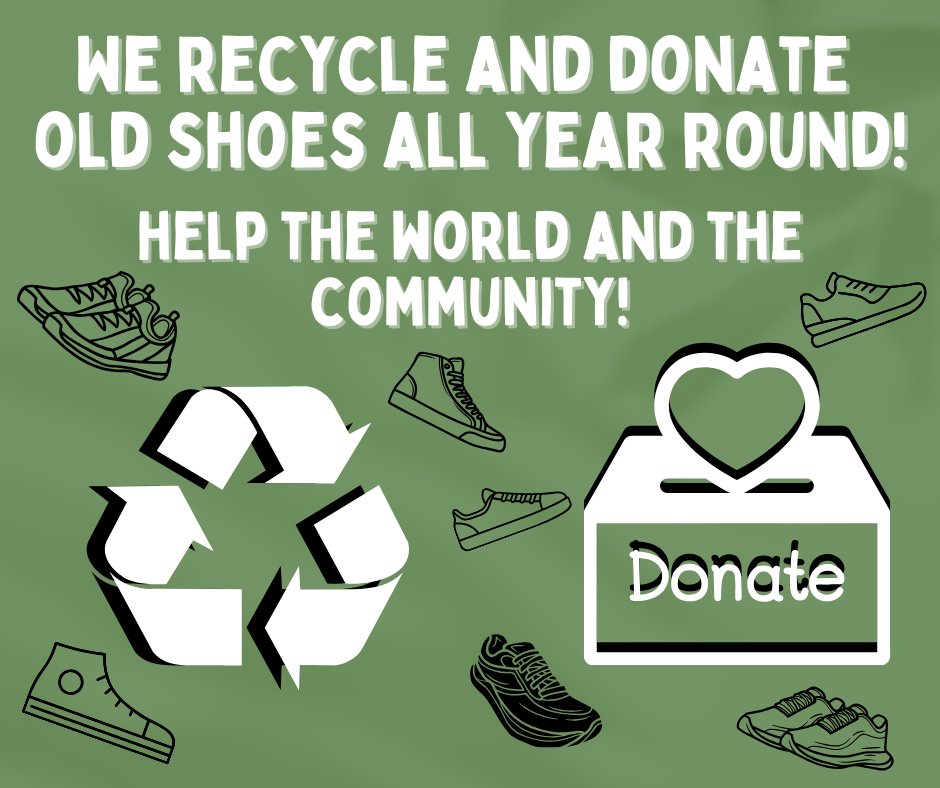 Do you have a bunch of old shoes that are either too bad to use or still usable, but no where to put them? We would love nothing more than to take them off your hands! They will either be sent off for recycling or donated locally! Come in today to help change lives!